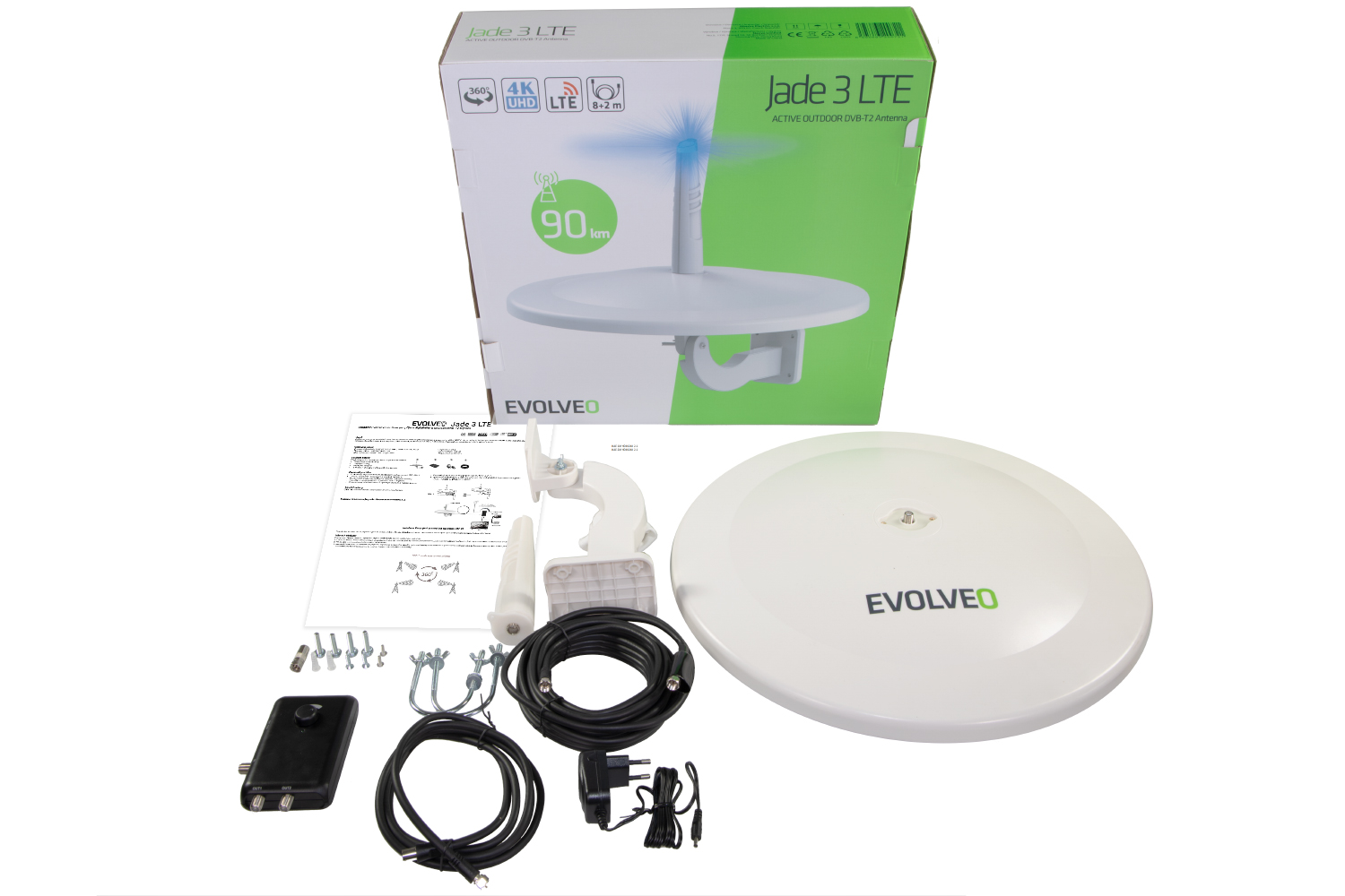 EVOLVEO Jade 3, aktívna vonkajšia anténa FM/ DAB+/ DVB-T2, filter LTE, 4G, 5G 