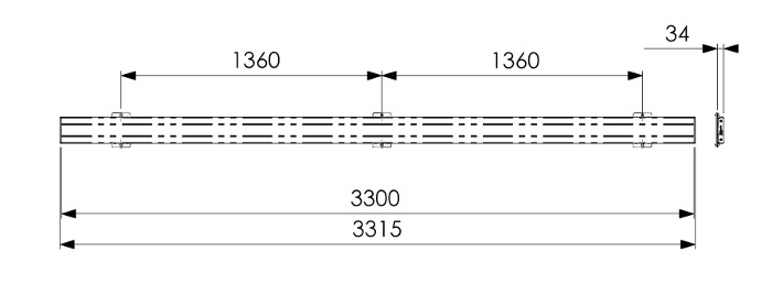 Vogel´s horizontálna časť adaptéra Connect-it PFB 3433 S, 3315 mm, strieborná 