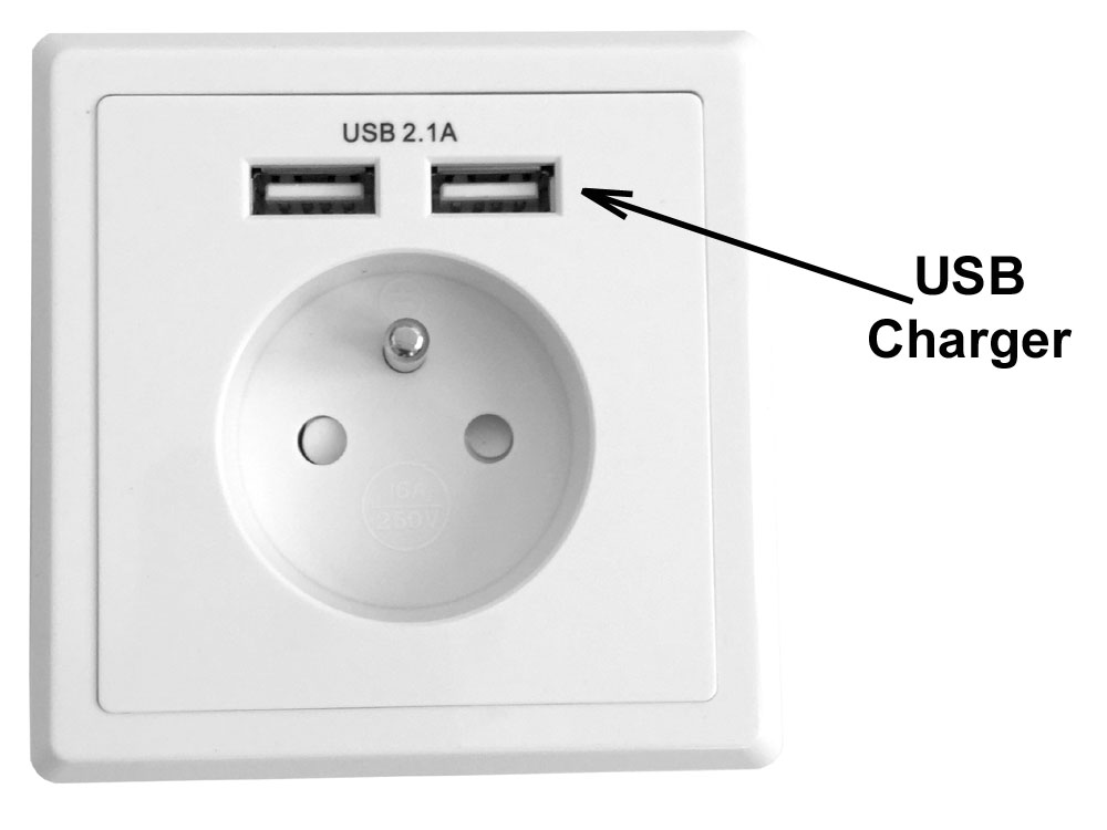 El. zásuvka pod omietku 1x230V+2xUSB 2, 1A napájanie