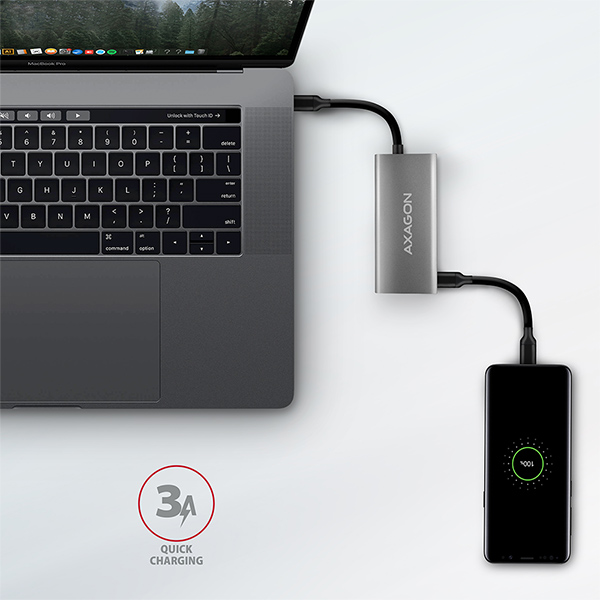 AXAGON HMC-4G2, USB-C 3.2 Gen 2 10 Gb/ s hub, porty 2x USB-A + 2x USB-C, kábel USB-C 13cm 