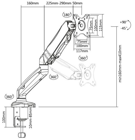 TB držiak plynový na monitor TB-MG1 27 palcov 8kg 