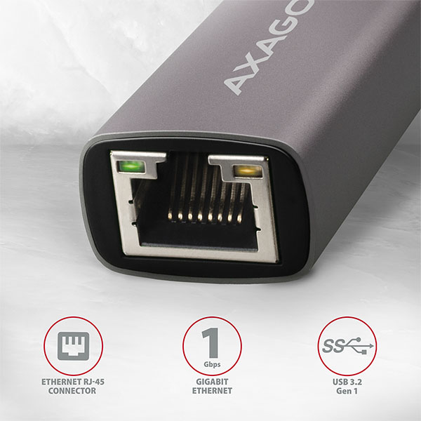 AXAGON ADE-TRC, USB-C 3.2 Gen 1 - Gigabit Ethernet sieťová karta, auto inštal, titánovo šedá 
