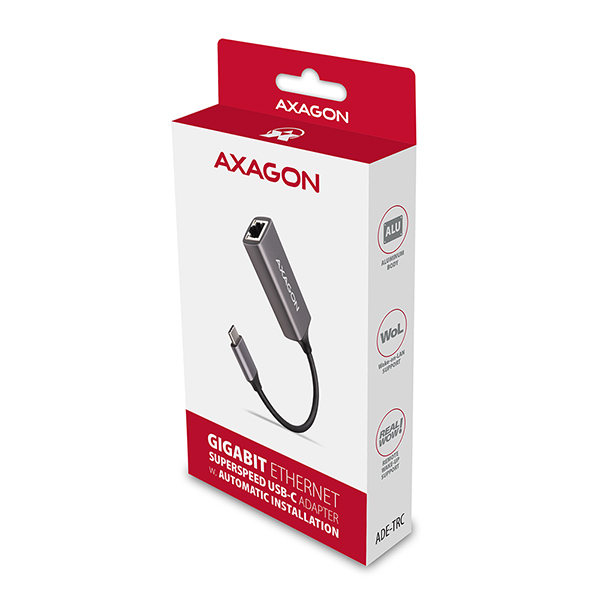 AXAGON ADE-TRC, USB-C 3.2 Gen 1 - Gigabit Ethernet sieťová karta, auto inštal, titánovo šedá 