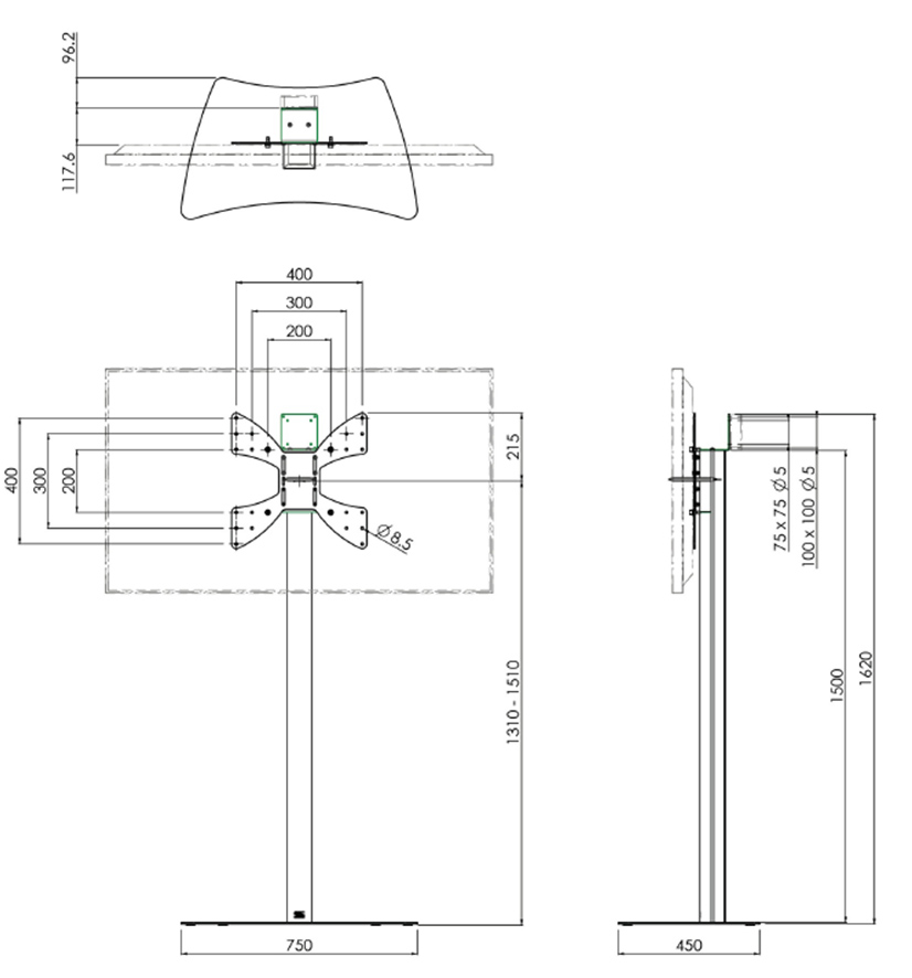 SMMS 062.0550 Stojan na LCD do 55", 30 kg, 131-151 cm 