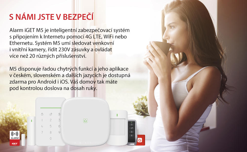 iGET SECURITY M5-4G Premium - Inteligentný 4G/ WiFi/ LAN alarm, ovládanie kamier a zásuviek, Android, iOS 