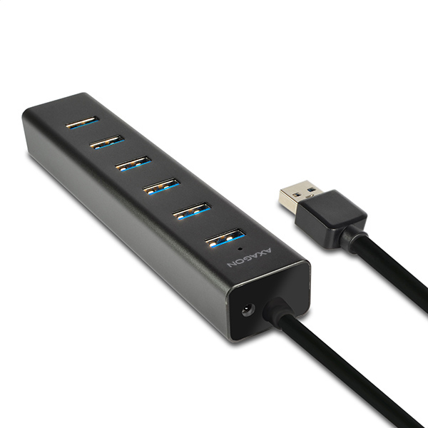 AXAGON HUE-SA7BP, 7x USB 3.0 ALU CHARGING hub, vr. AC adaptéra, kábel USB-A 40cm 