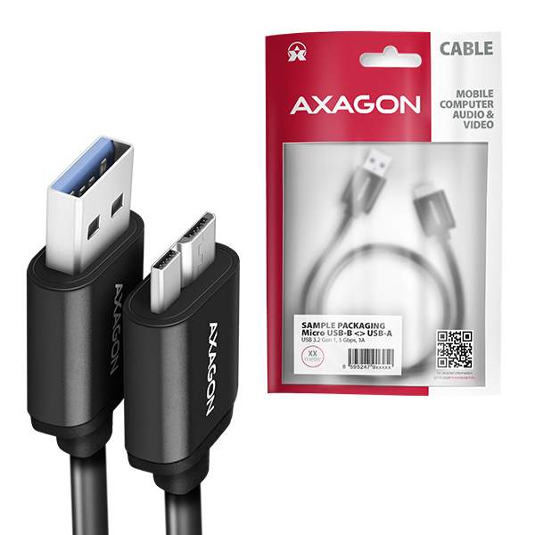 AXAGON BUMM3-AM10AB, SPEED kábel Micro-B USB <-> USB-A, 1m, USB 3.2 GEN 1, 3A, ALU, tpe, čierny 