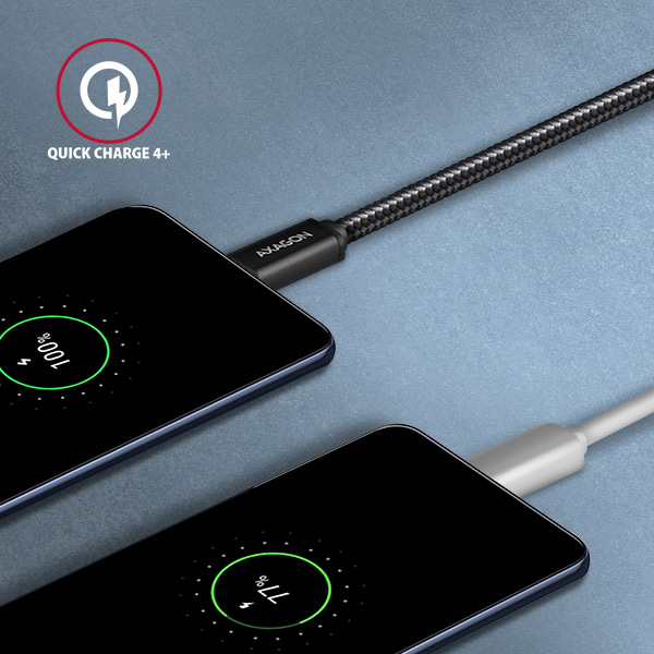 AXAGON BUCM3-CM20AB, SPEED kábel USB-C <-> USB-C, 2m, USB 3.2 Gen 1, PD 60W 3A, ALU, oplet, čierny 