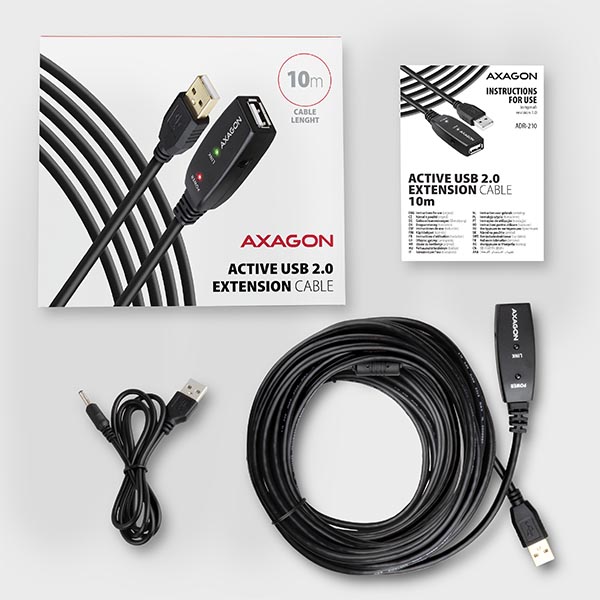 AXAGON ADR-210, USB 2.0 A-M -> A-F aktívny predlžovací / repeater kábel, 10m 