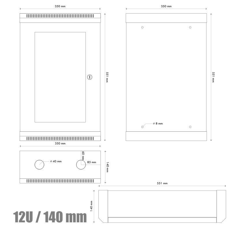 10" rack jednodielny 12U/ 140 DATACOM šedý Skl.dv 
