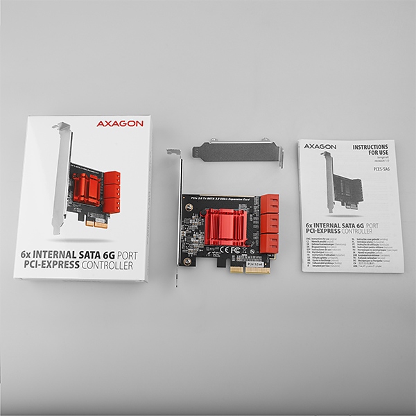 AXAGON PCES-SA6, PCIe radič - 6x interný SATA 6G port, ASM1166, SP & LP 