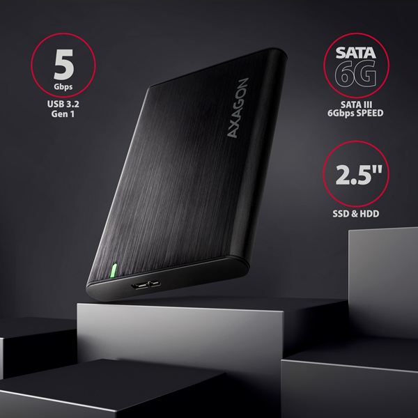 AXAGON EE25-A6M, USB 3.2 Gen 1 - SATA 6G 2.5" kovový RAW box, bezskrutkový 