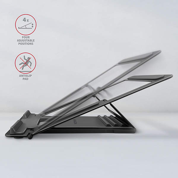 AXAGON STND-L, kovový stojan pre notebooky 10"-17.3", 4 nastaviteľné výšky, sivý 