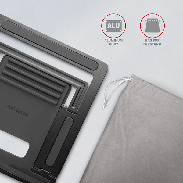 AXAGON STND-L, kovový stojan pre notebooky 10"-17.3", 4 nastaviteľné výšky, sivý 