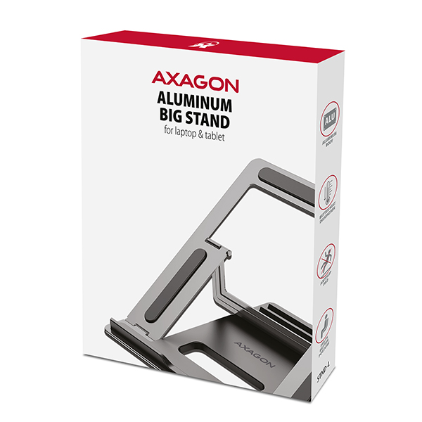 AXAGON STND-L, kovový stojan pre notebooky 10"-17.3", 4 nastaviteľné výšky, sivý 