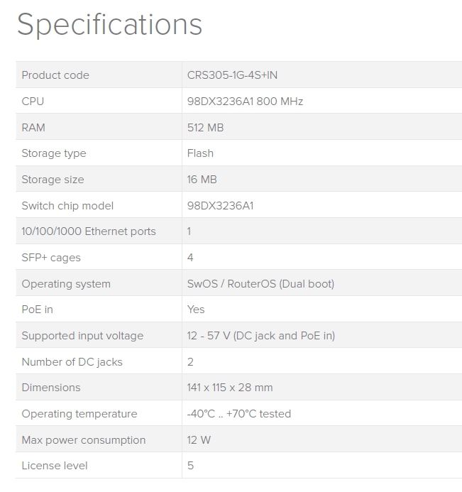 MikroTik Cloud Router Switch CRS305-1G-4S+IN, Dual Boot (SwitchOS, RouterOS) 