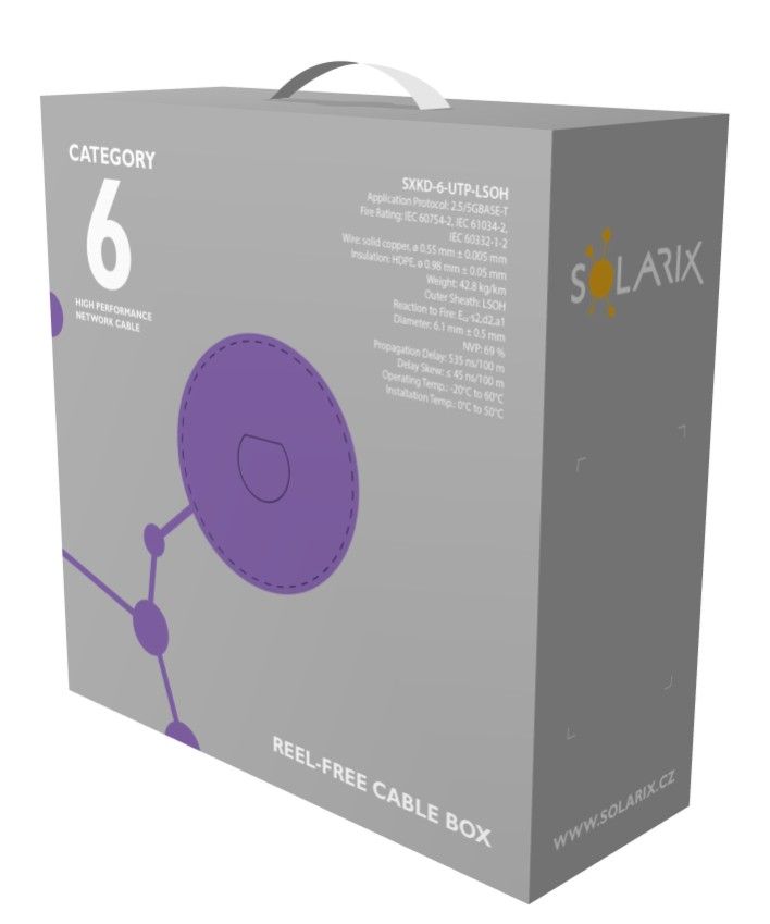 Inštalačný kábel Solarix CAT6 UTP LSOH Dca-s2, d2, a1 100m/ box SXKD-6-UTP-LSOH 