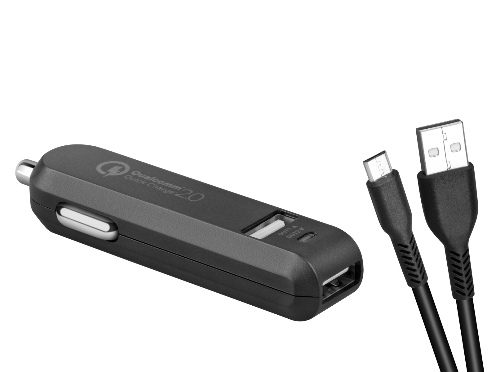 AVACOM CarMAX 2 nabíjačka do auta 2x Qualcomm Quick Charge 2.0, čierna farba (micro USB kábel)