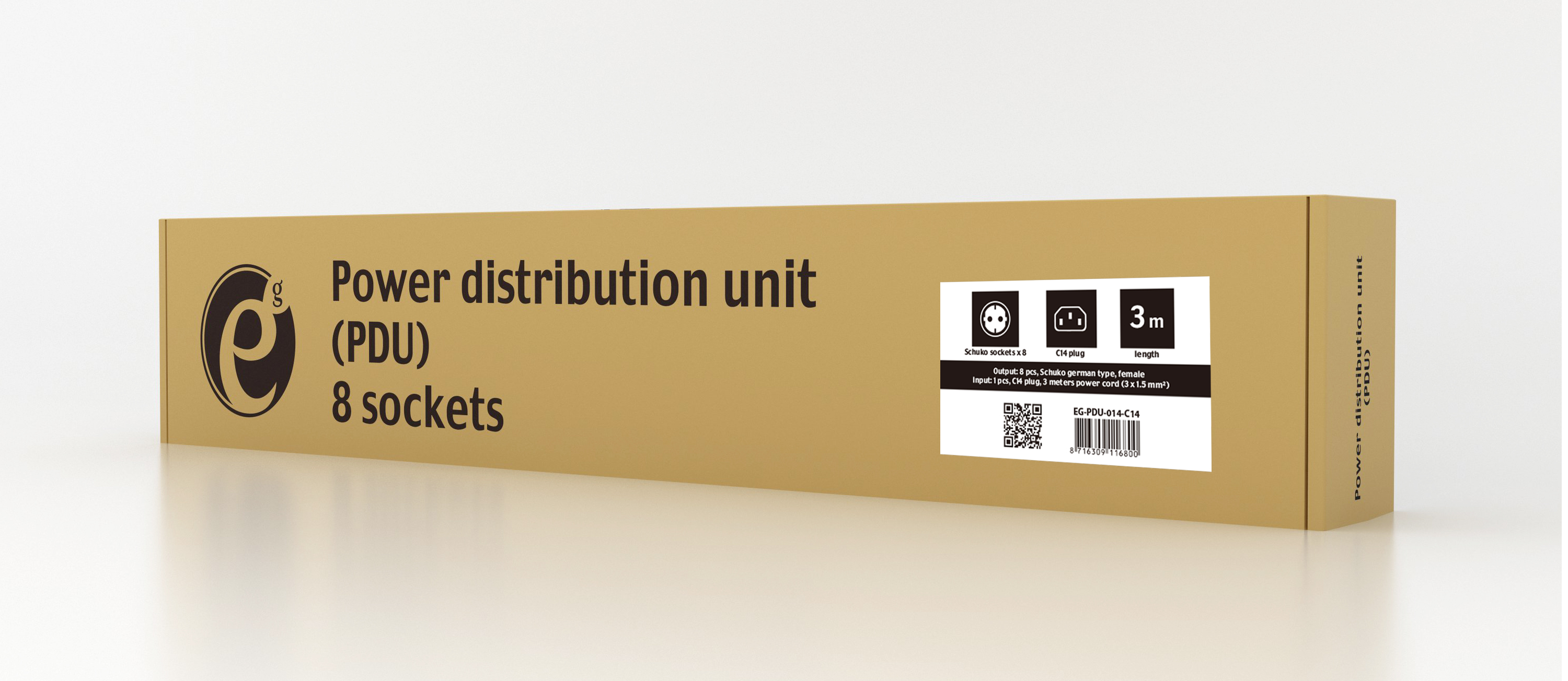 Gembird PDU 8 schucko, C14, 1U, 10 A, 3m 