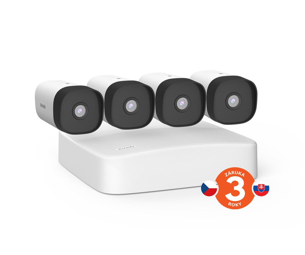 Tenda K4P-4TR - PoE kamerový set 4Mpx, 4CH NVR + 4x IP kamera 4Mpx, IP67, zvuk, web. rozhranie, CZ app 