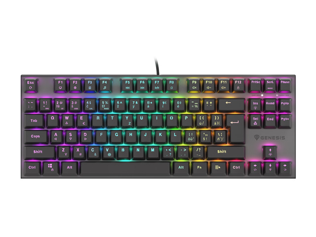Genesis herná mechanická klávesnica THOR 303/ TKL/ RGB/ Outemu Red/ Drôtová USB/ CZ- SK layout/ Čierna 