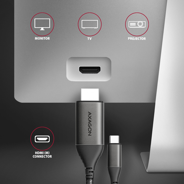 AXAGON RVC-HI2MC, USB-C -> HDMI 2.0a redukcia / kábel 1.8m, 4K/ 60Hz HDR10 