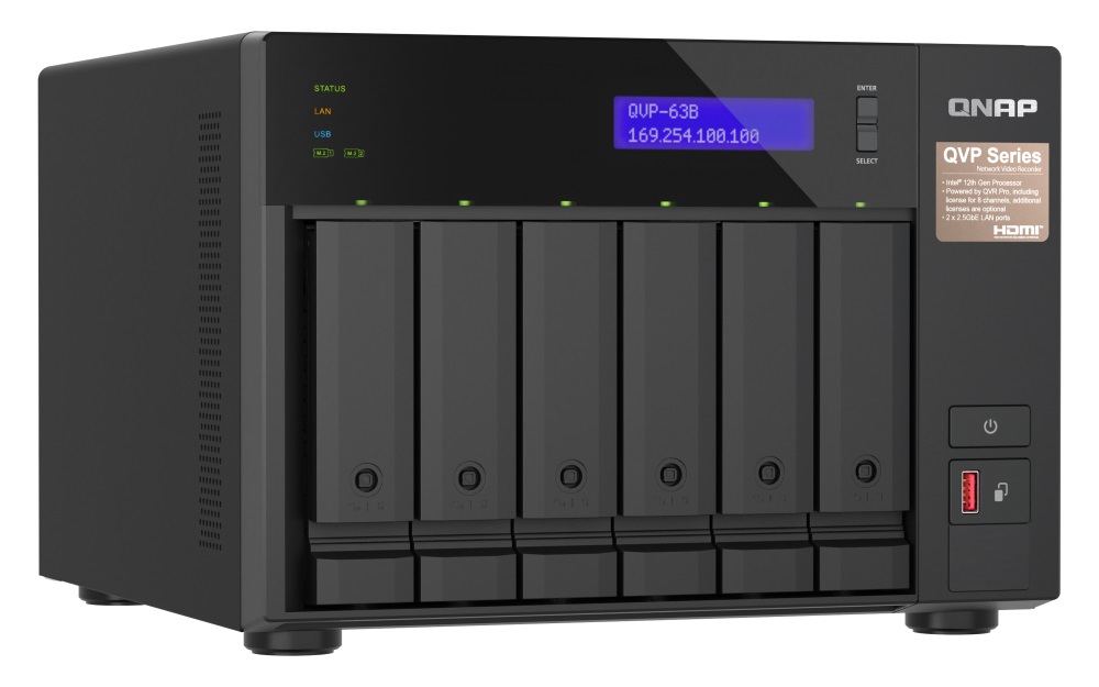 QNAP NVR QVP-63B (4core 4, 3GHz, 16GB RAM, 6xSATA, 2xGbE, 2xM.2 NVMe Gen4, 2xPCIe, kamery: 8 (max 36) 