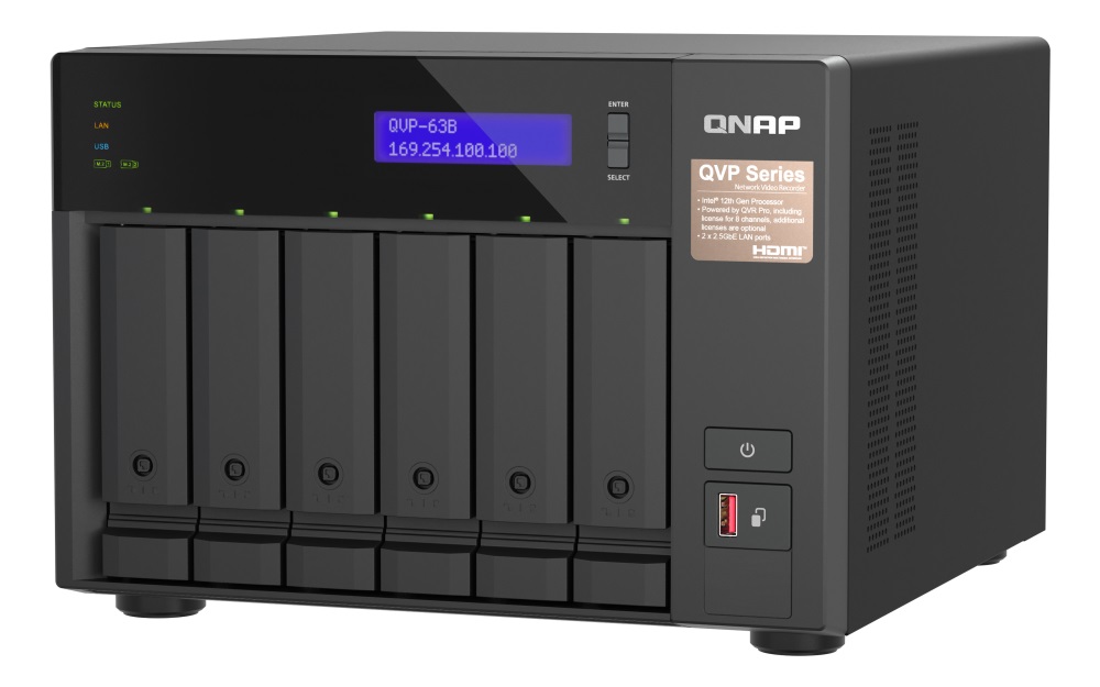 QNAP NVR QVP-63B (4core 4, 3GHz, 16GB RAM, 6xSATA, 2xGbE, 2xM.2 NVMe Gen4, 2xPCIe, kamery: 8 (max 36) 