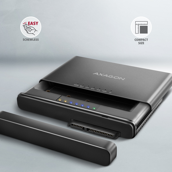 AXAGON ADSA-CC USB-C 10 Gbps - NVMe M.2 SSD & SATA 2.5"/ 3.5" SSD/ HDD CLONE MASTER 2 