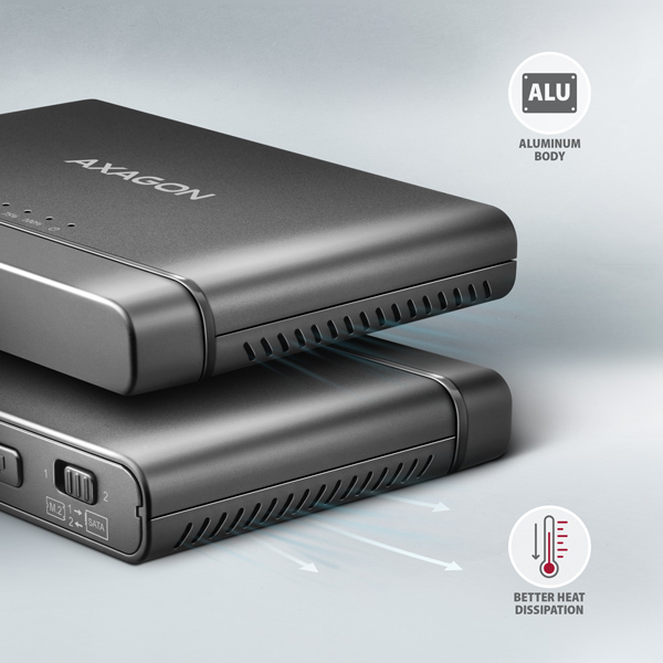 AXAGON ADSA-CC USB-C 10 Gbps - NVMe M.2 SSD & SATA 2.5"/ 3.5" SSD/ HDD CLONE MASTER 2 