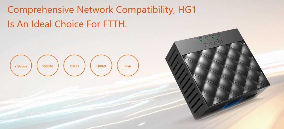 Tenda HG1 - terminál XPON ONT, 1x XPON (port SC/ APC), Class B+, 1x GLAN, IPv6, OMCI, FTTH 