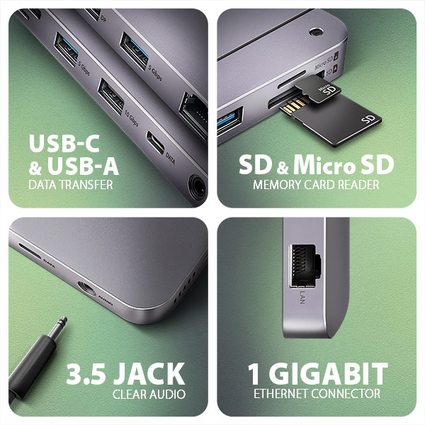 AXAGON HMC-12GM2, USB 10Gbps hub, 3x USB-A, USB-C, HDMI, DP, RJ-45 GLAN, M.2, SD/ mSD, audio, PD 