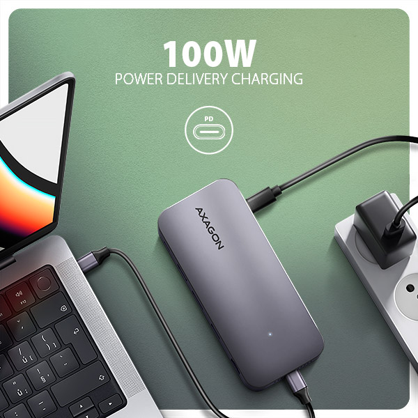 AXAGON HMC-12GM2, USB 10Gbps hub, 3x USB-A, USB-C, HDMI, DP, RJ-45 GLAN, M.2, SD/ mSD, audio, PD 