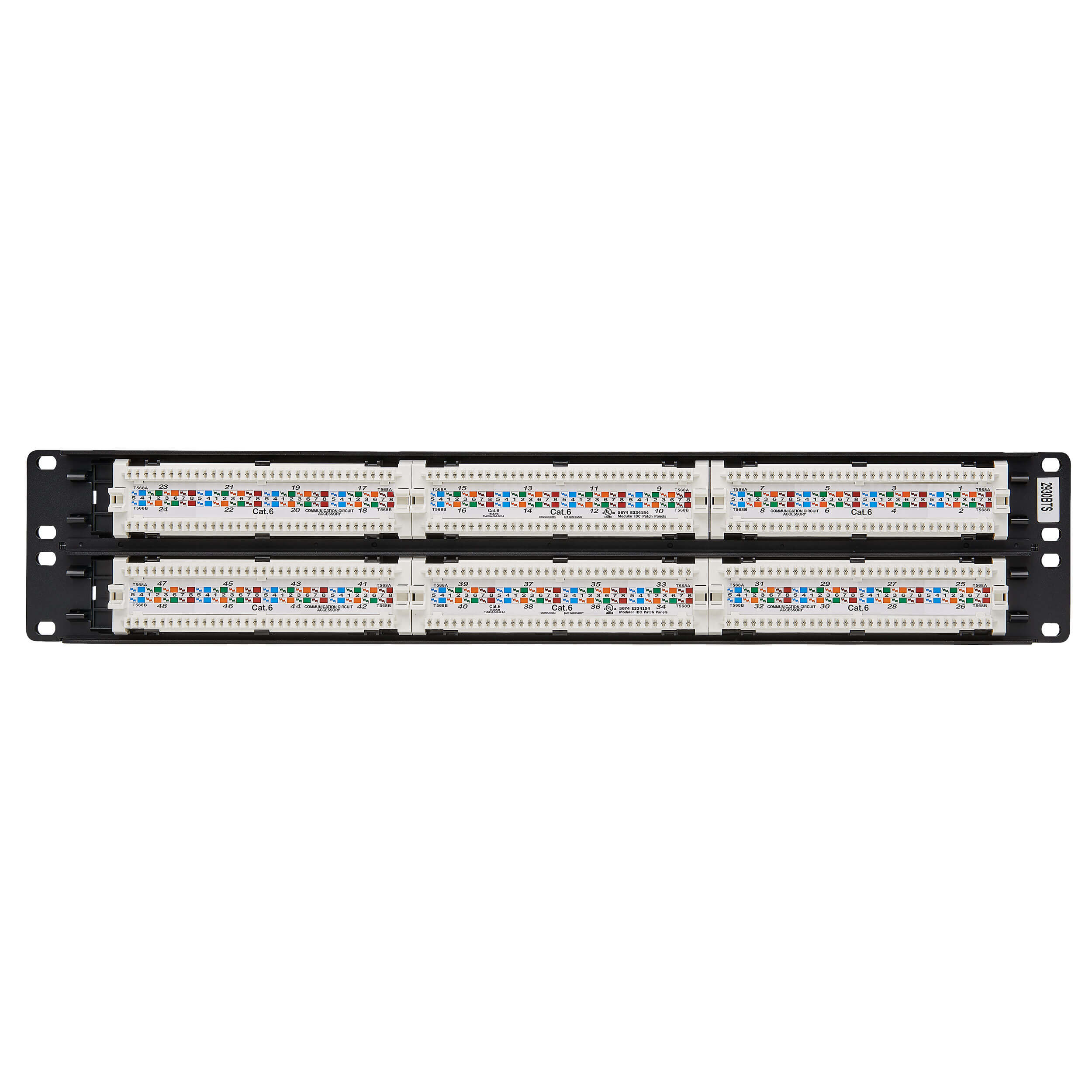 Patch panel pre montáž do racku 2U, 48x Cat6/ Cat5 568B, RJ45 Ethernet 
