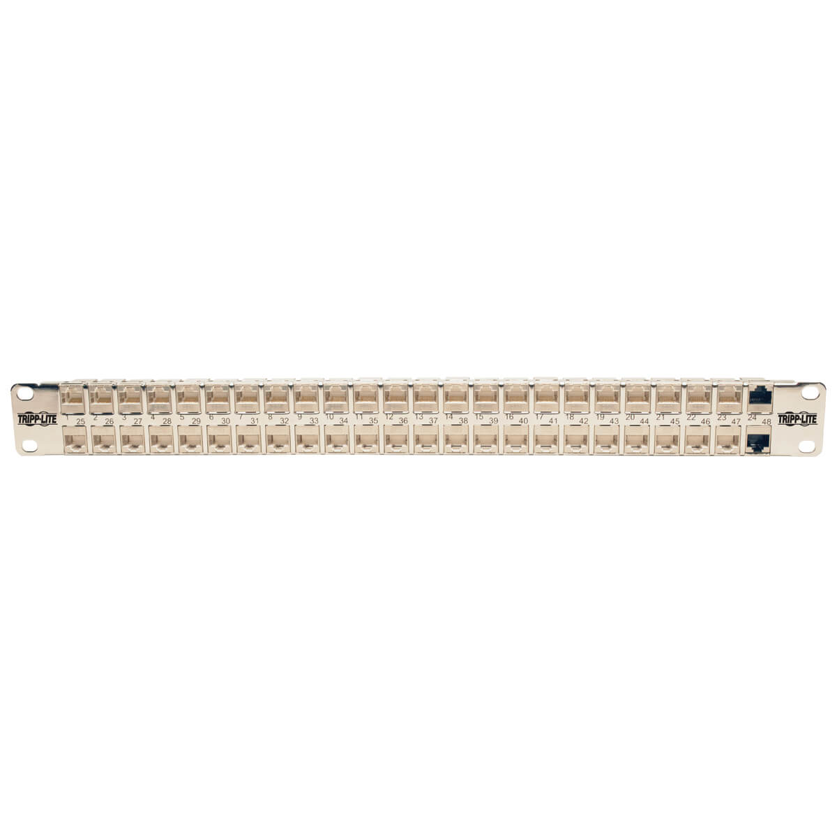 Patch panel priechodný STP tienený pre montáž do racku 1U, 48x Cat6a, RJ45 Ethernet 