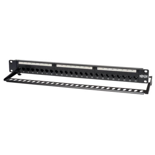 Patch panel priechodný pre montáž do racku 1U, 24x Cat6/ Cat5, RJ45 Ethernet 