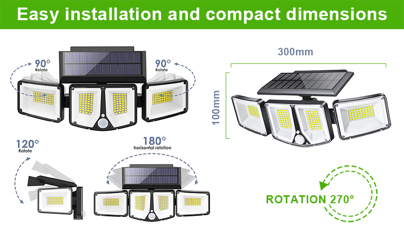Vonkajšie solárne LED svetlo s pohybovým senzorom VIKING S180/ 1200lm/ 2200mAh/ 3 režimy/ IP65 