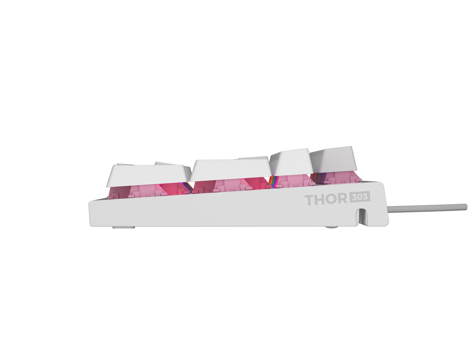 Genesis herná mechanická klávesnica THOR 303/ RGB/ Outemu Peach Silent/ Drôtová USB/ US layout/ Biela 