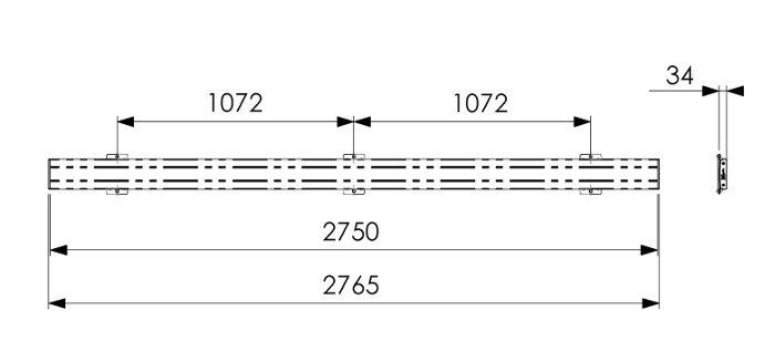 Vogel´s horizontálna časť adaptéra Connect-it PFB 3427 S, 2765 mm, strieborná 