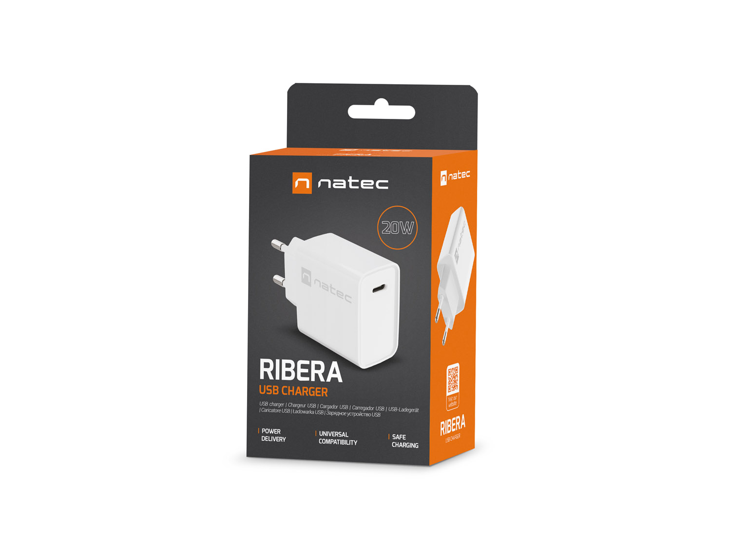 Univerzálna nabíjačka Natec RIBERA 20W 1X USB-C, biela 