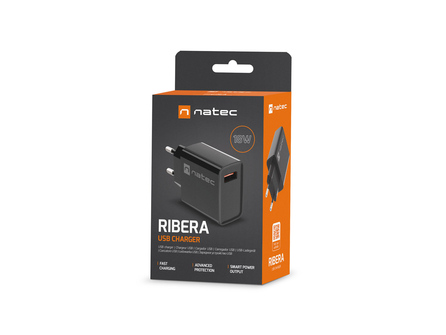 Univerzálna nabíjačka Natec RIBERA 18W 1X USB-A, čierna 