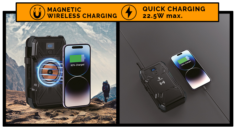 Solárna powerbanka VIKING TYR III/ Output: 1xUSB-C, 2xUSB-A/ Wireless charge 15W max/ 30000mAh/ LED svetlo 