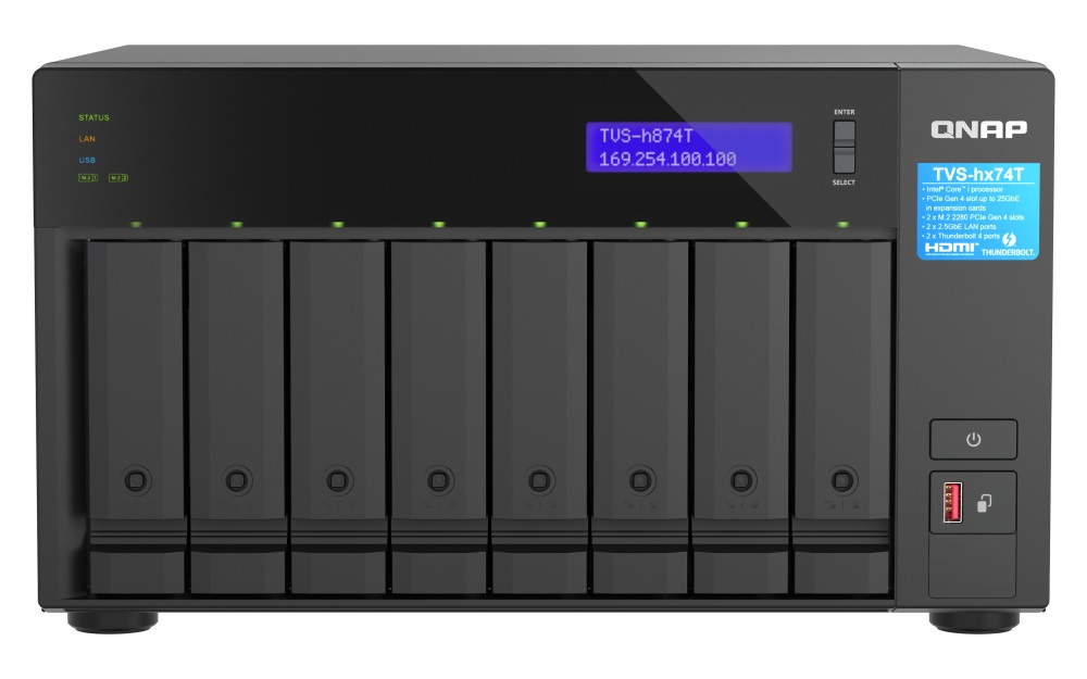 QNAP TVS-h874T-i9-64G (16core, ZFS, 64GB RAM, 8x SATA, 2x M.2 NVMe, 2x 2, 5GbE, 2x Thunderbolt 4)