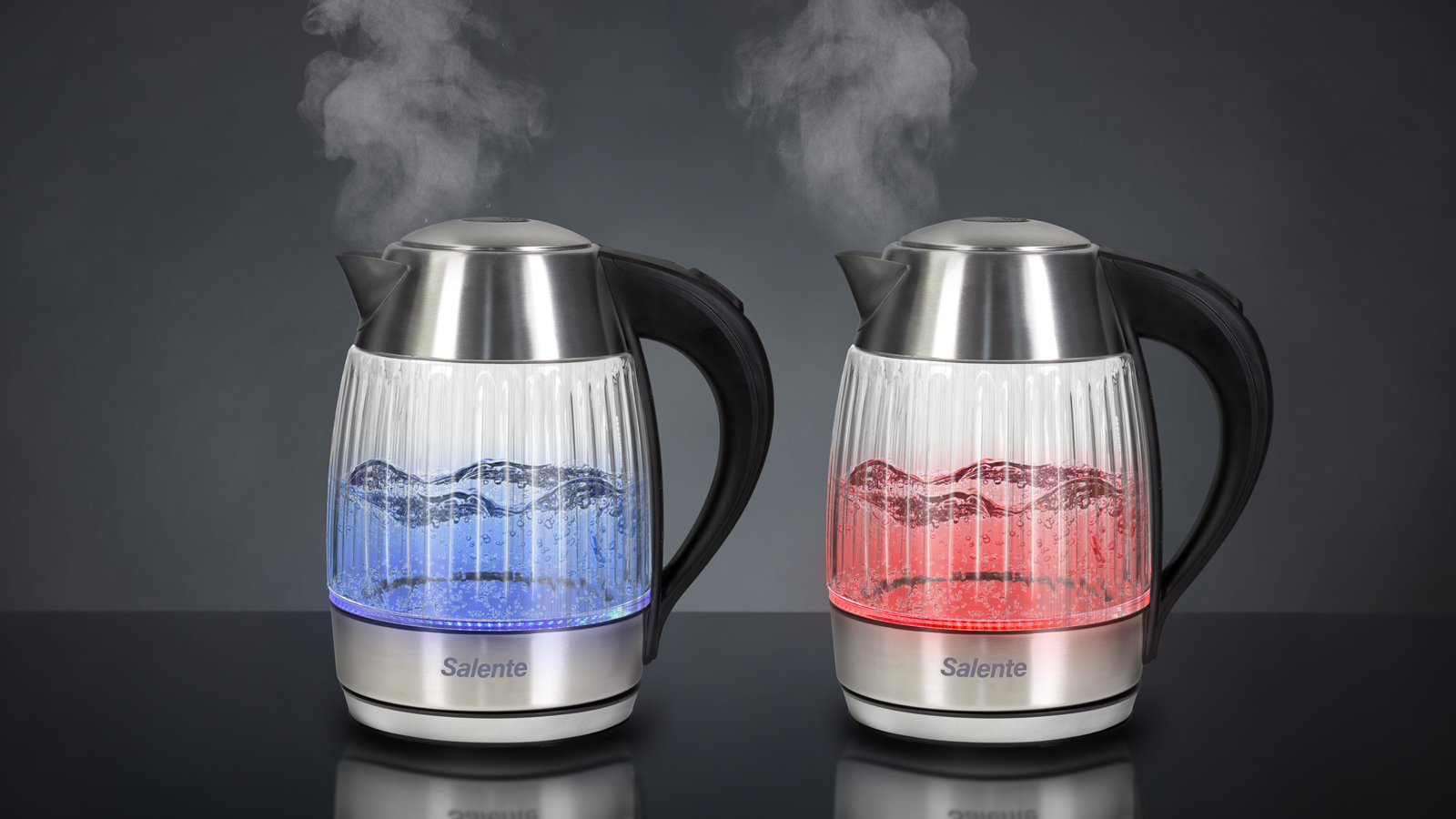 Salente StripeGlass, rýchlovarná kanvica 1, 8 l, nerez/ sklenená, červené podsvietenie 