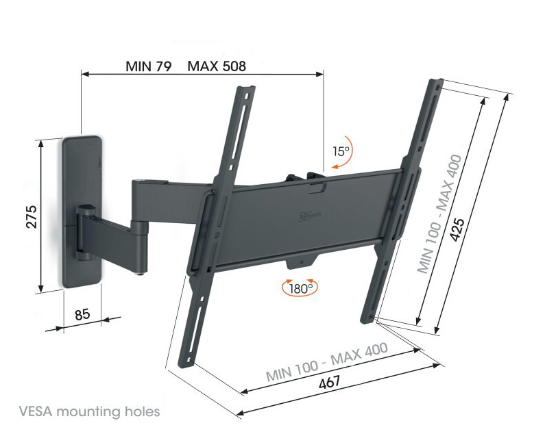 Vogel"s TVM1443, TV rameno s 3 kĺbmi pre displeje 32-65", 25 kg 