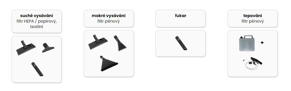 Salente Combo 4v1, vysávač na mokré a suché vysávanie, tepovač, fukár, nerez nádoba 