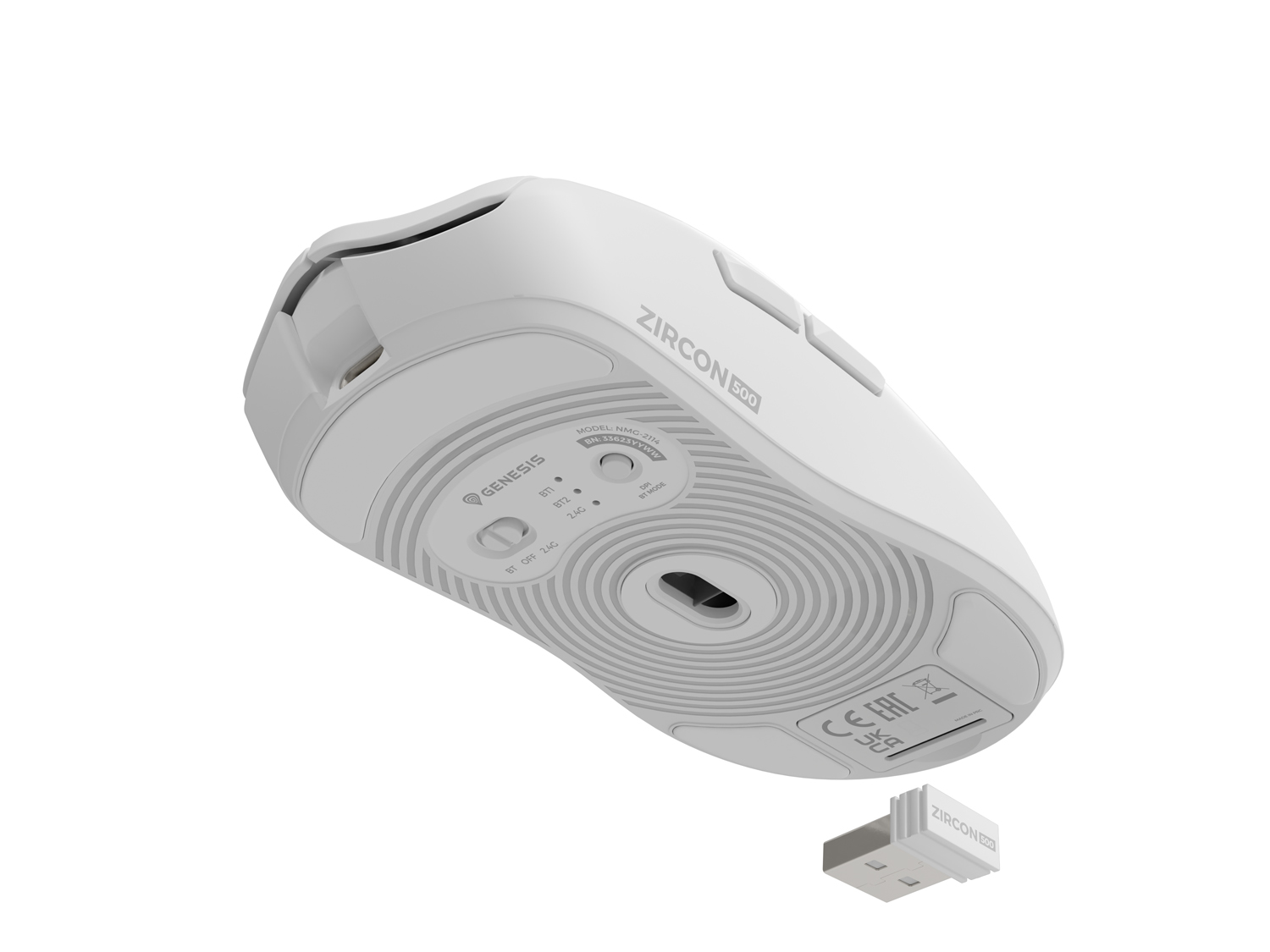 Genesis herná myš ZIRCON 500 G2/ Herná/ Optická/ 10 000 DPI/ USB+BT/ Biela 