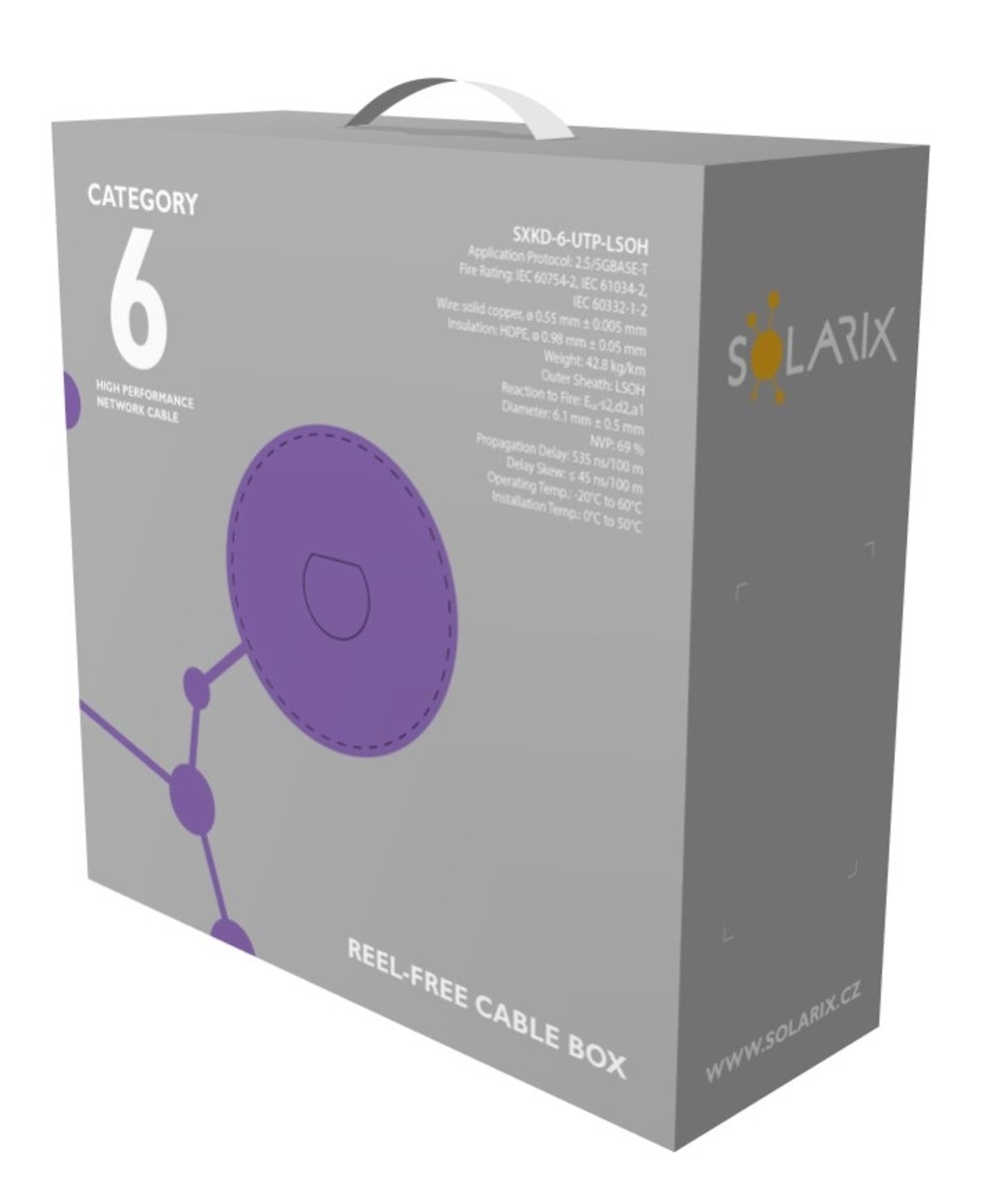 Inštalačný kábel Solarix CAT6 UTP LSOH Dca-s2, d2, a1 100m/ box SXKD-6-UTP-LSOH 