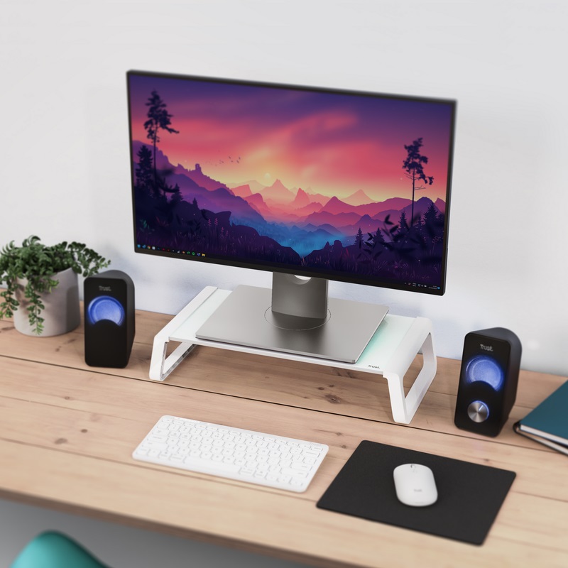 TRUST MONTA GLASS MONITOR STAND WHT 