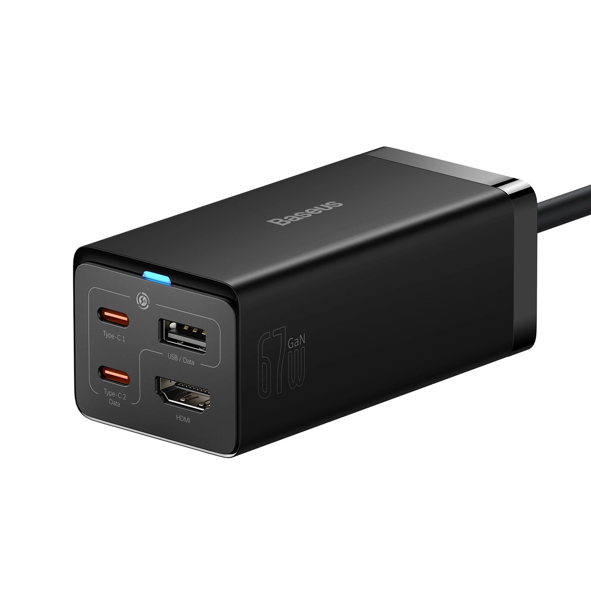 Baseus Nabíjačka do siete GaN5 Pro 2x USB-C/ USB-A/ HDMI 67W kábel 1.5m/ USB-C kábel 1m čierna